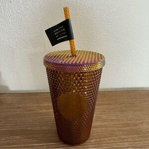 Starbucks Tumbler Honeycomb 50th Anniversary Studded Gold Copper 16oz Grande
